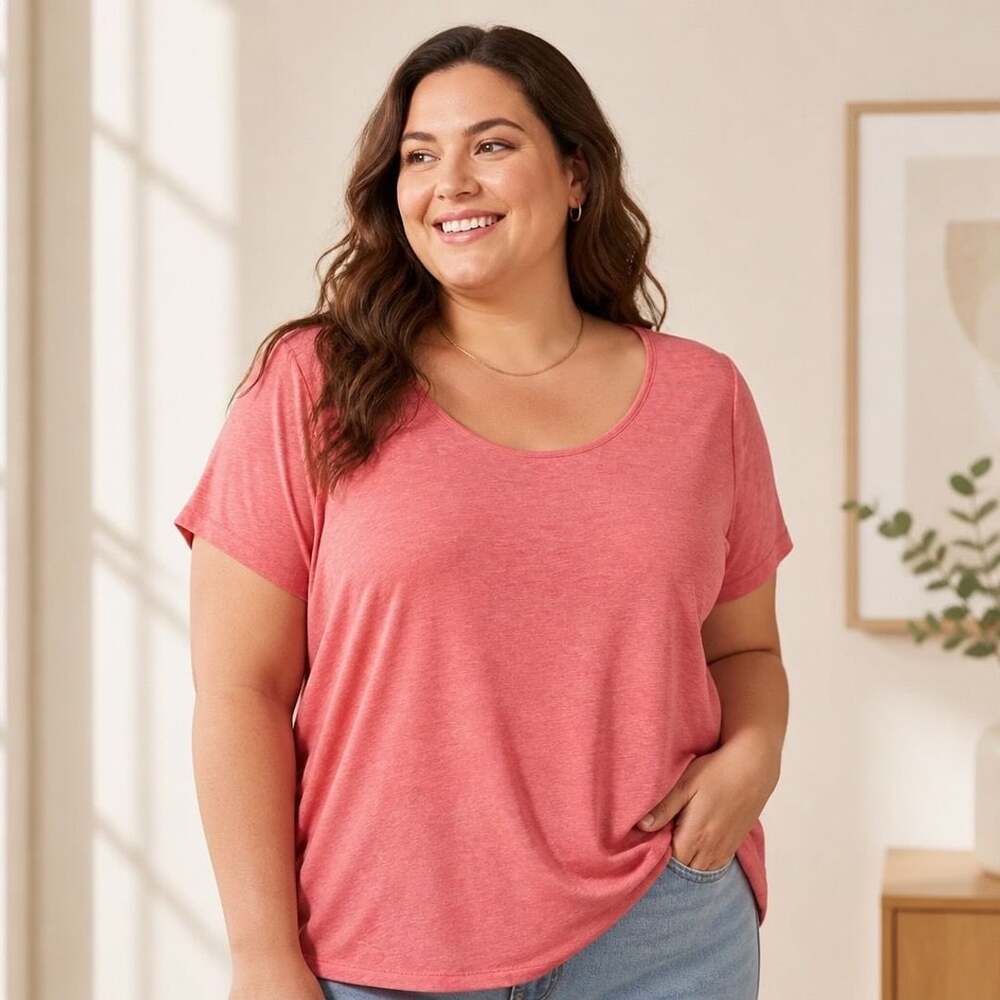 Eileen Fisher Linen T-Shirt Size L Pink Scoop Neck Short Sleeve